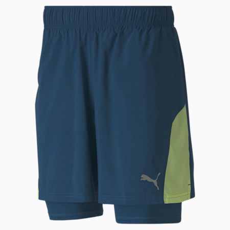 Favourite 2 in 1 Woven 7" Men's Running Shorts, Digi-blue-Fizzy Yellow, small-SEA