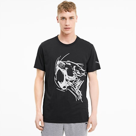 Performance Graphic Short Sleeve Men's Training Tee, Puma Black-White Big Cat, small-SEA