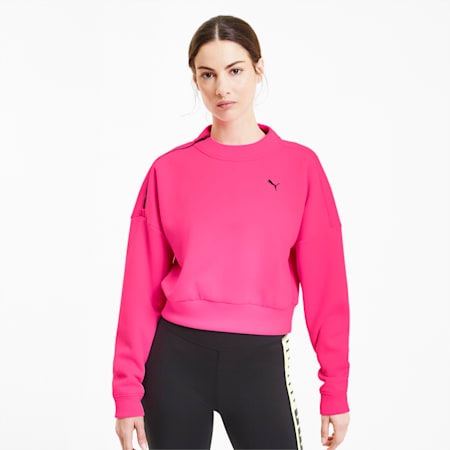 Brave Zip Crew Neck Women's Training Sweater, Luminous Pink, small-SEA