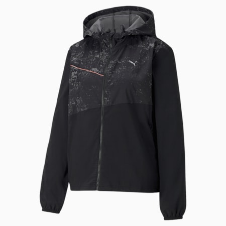 Graphic Hooded Women's Running Jacket, Puma Black, small-PHL