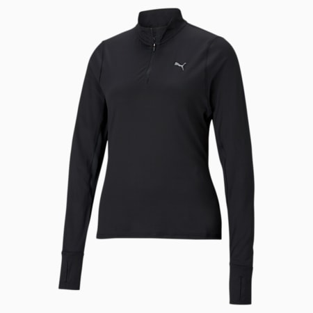 여성 런 페이보릿 1/4 티셔츠/RUN FAVORITE 1/4 ZIP W, Puma Black, small-KOR
