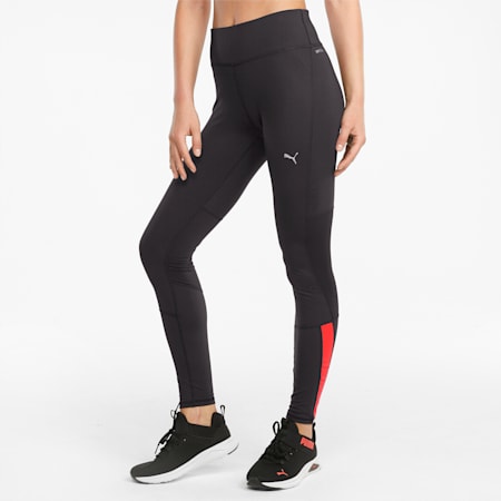 Favourite Women's Running Leggings, Puma Black-Sunblaze, small-PHL