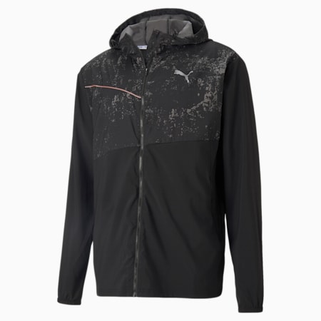 Graphic Hooded Men's Running Jacket, Puma Black, small-SEA