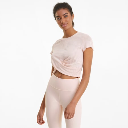 เสื้อเทรนนิ่งผู้หญิง Studio Twist Burnout, Cloud Pink-burn out print, small-THA