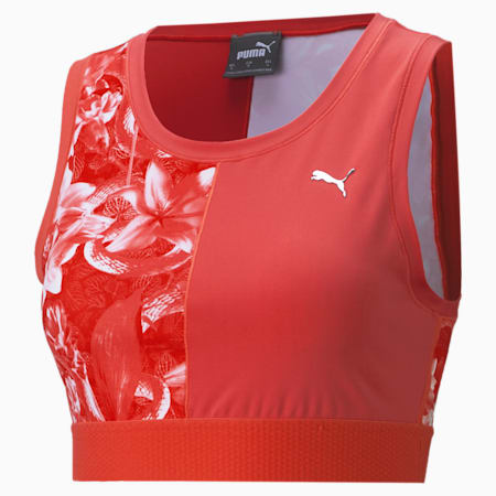 Untamed Women's Training Cropped Tank Top, Georgia Peach-Fiery Coral-floral print, small-IND