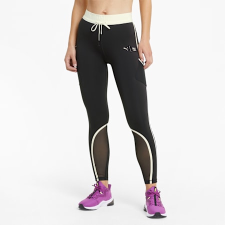 PUMA x FIRST MILE Women's 7/8 Training Leggings, Puma Black-Eggnog, small-SEA