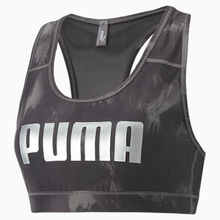Mid 4Keeps Graphic Women's Training Bra, Puma Black-Brush stroke -PUMA print, small-SEA