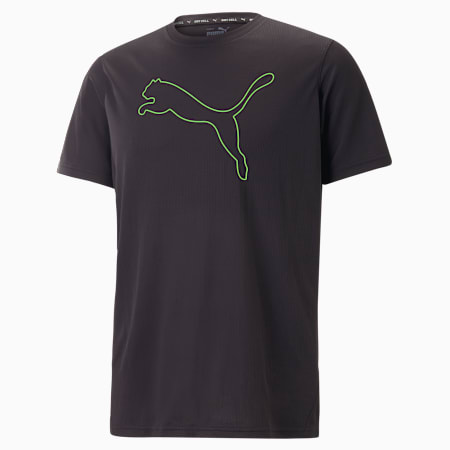 Performance Cat Men's Training Tee, PUMA Black-Fizzy Lime, small-PHL