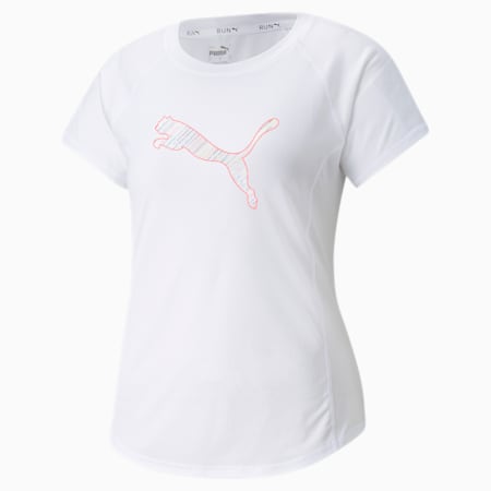 T-shirt de course à manches courtes avec logo, femme, Blanc Puma, petit