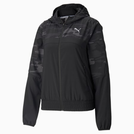 Graphic Hooded Women’s Running Jacket, Puma Black, small-PHL