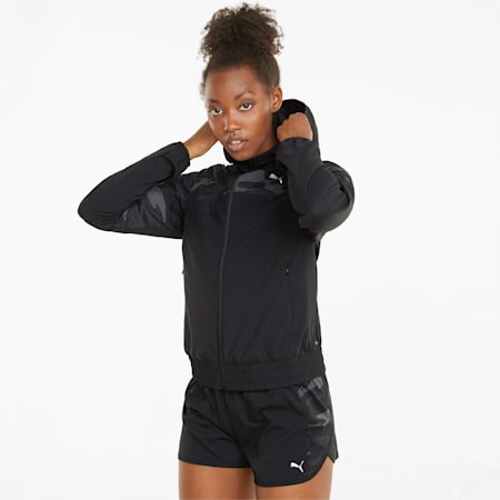 Graphic Hooded Women’s Running Jacket, Puma Black, small-PHL