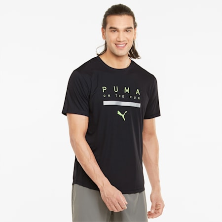 RUN Logo Shirt Sleeves Men's T-Shirt, Puma Black, small-IND