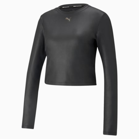 Moto Fitted trainings-T-shirt met lange mouwen voor dames, Puma Black, small