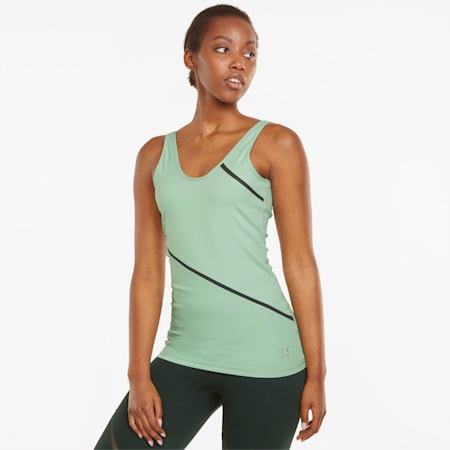 EXHALE Long Lean Women's Training Tank Top, Frosty Green, small-AUS