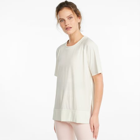 STUDIO Relaxed Ribbed Trim Women's Training Tee, Ivory Glow, small-AUS