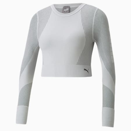 Seamless Fitted Damen Langarm-Trainingsshirt, Nimbus Cloud-Asphalt, small