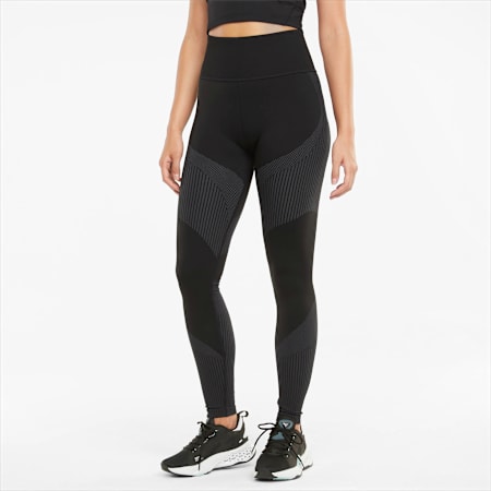 Seamless High Waist 7/8 Women's Training Leggings, Puma Black-Asphalt, small-PHL