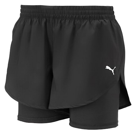 Short de course tissé 2 en 1 femme, Puma Black-Puma Black, small-DFA