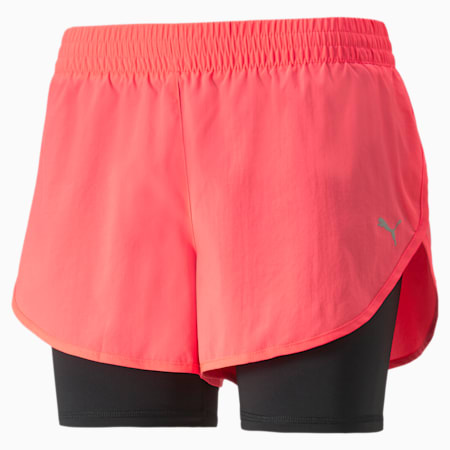 2 in 1 Women's Woven Running Shorts, Sunset Glow-Puma Black, small
