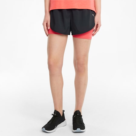 2 in 1 Women's Woven Running Shorts, Puma Black-Sunblaze, small-PHL