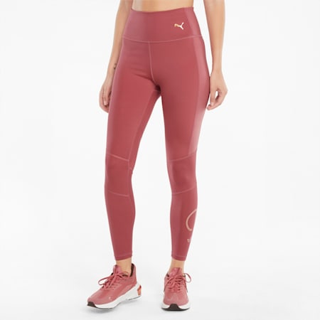 Moto High Waist 7/8 Women's Training Leggings, Mauvewood-Motto Puma, small-PHL