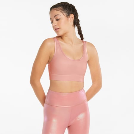 สปอร์ตบราผู้หญิง Stardust Mid Impact Printed Training, Rosette-iridescent print, small-THA