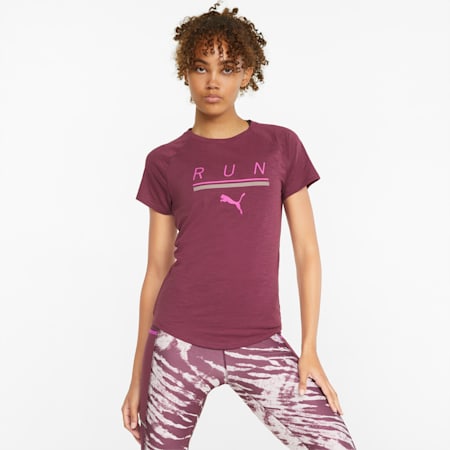 T-shirt a maniche corte da running con logo 5K da donna, Grape Wine, small