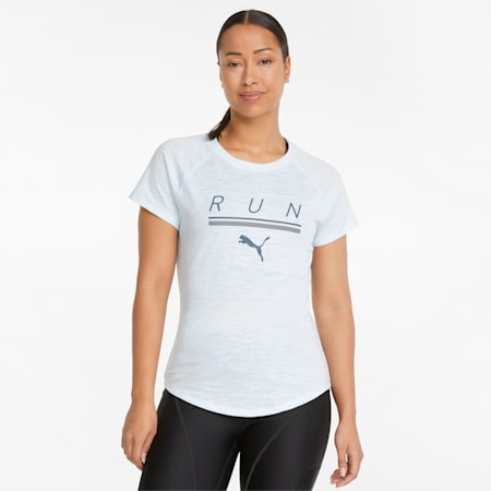 T-shirt a maniche corte da running con logo 5K da donna, Nitro Blue, small