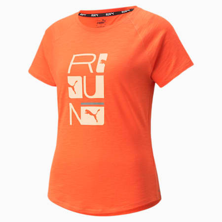 T-shirt a maniche corte da running con logo 5K da donna, Firelight, small