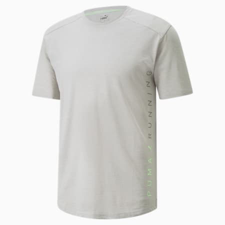 Męski T-shirt do biegania z krótkim rękawem i logo, Harbor Mist, small
