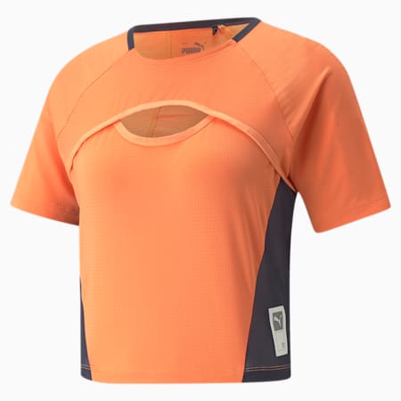 Damska koszulka do biegania PUMA x FIRST MILE Cropped, Deep Apricot-Dark Slate, small