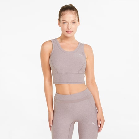 Studio Yogini Luxe Cropped Women's Training Tank Top, Quail Heather, small-THA