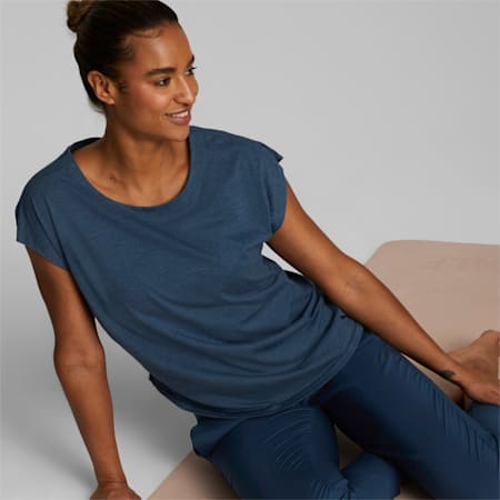 T-shirt de yoga Studio Foundation Femme, Marine Blue Heather, small-DFA