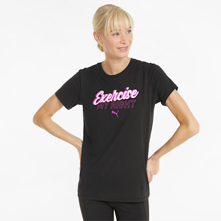 Graphic Slogan Women's Training  T-shirt, Puma Black-Lavender Fog, small-IND