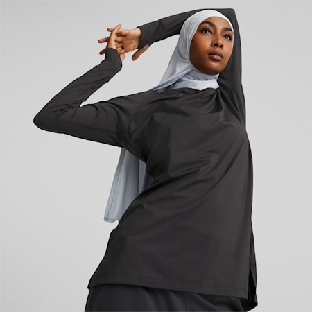 Modest Activewear trainings-T-shirt met lange mouwen voor dames, Puma Black, small