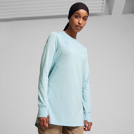 Modest Activewear Long Sleeve Training Tee Women, Turquoise Surf, small-AUS