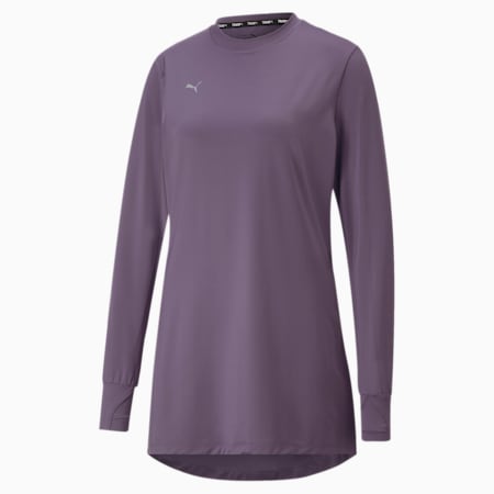 Modest Activewear trainings-T-shirt met lange mouwen voor dames, Purple Charcoal, small