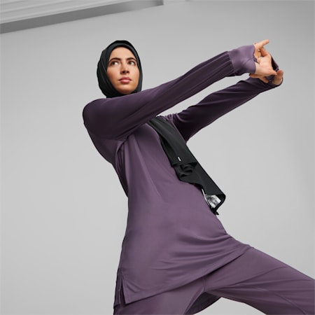 Modest Activewear Long Sleeve Training Tee Women, Purple Charcoal, small-DFA