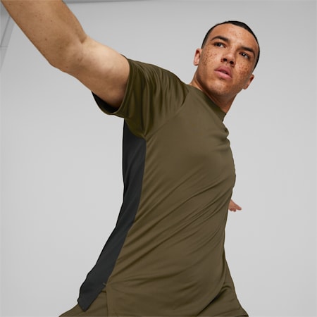 เสื้อยืดออกกำลังกายคอกลมผู้ชาย Fit Short Sleeve Training Tee, Deep Olive, small-THA