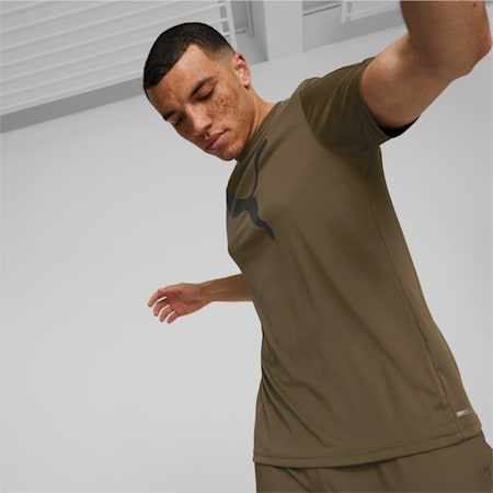 เสื้อยืดออกกำลังกายคอกลมผู้ชาย Fit Commercial Logo Training Tee, Deep Olive, small-THA
