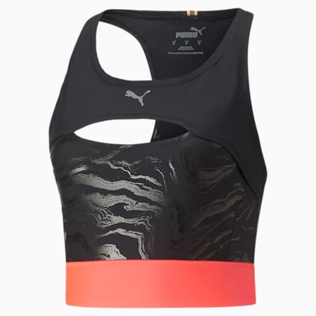 ULTRAFORM Women's Cropped Running Tank Top, Puma Black-Sunset Glow, small-AUS