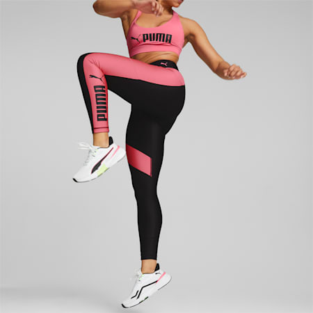 กางเกงเลกกิ้งออกกำลังกายผู้หญิง Fit EVERSCULPT 7/8 Training Leggings, Puma Black-Sunset Pink, small-THA
