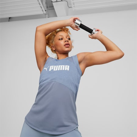 Fit Logo Training Tank Top Women, Filtered Ash-PUMA White, small-AUS