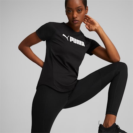 PUMA Fit  Women's Logo Training Tee, Puma Black-- Puma White, small-AUS