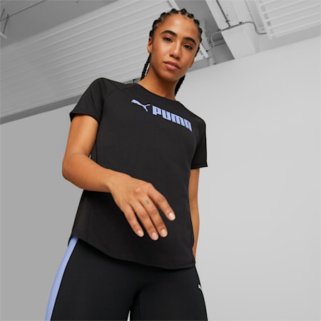 PUMA Fit  Women's Logo Training Tee, PUMA Black-Elektro Purple, small-AUS