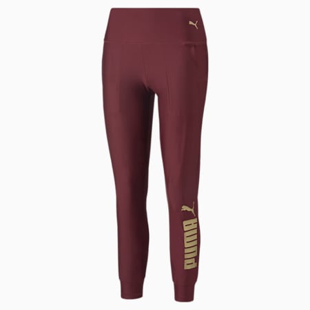 กางเกงวิ่งออกกำลังกายผู้หญิง Fit EVERSCULPT, Aubergine-Puma Team Gold, small-THA