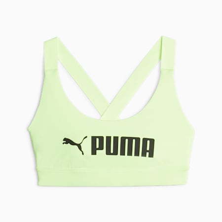 PUMA Fit Mid Impact Training Bra, Speed Green-PUMA Black, small-SEA