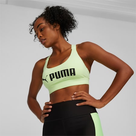 PUMA Fit Women's Mid Impact Training Bra, Speed Green-PUMA Black, small-AUS