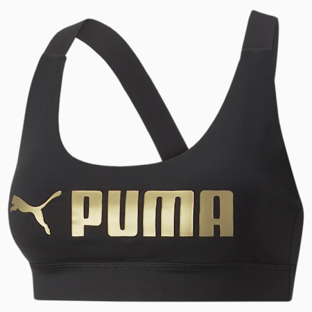 PUMA Fit Mid Impact Training Bra, Puma Black-Metallic PUMA, small-DFA