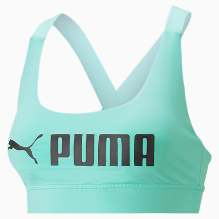 PUMA Fit Women's Mid Impact Training Bra, Electric Peppermint, small-AUS